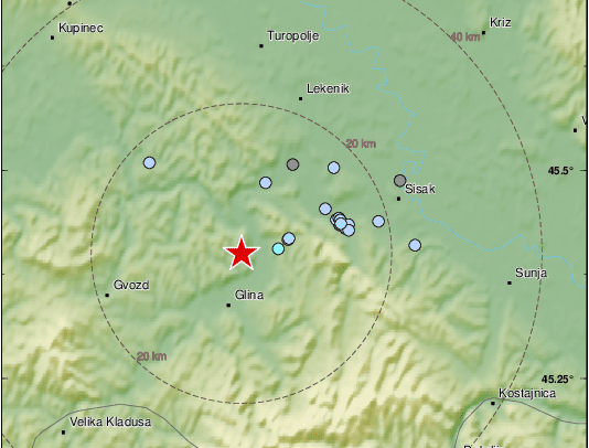 Potres kod Gline magnitude 3.2 prema Richteru 