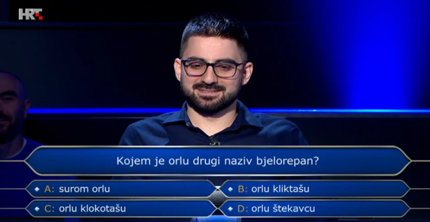 Znate li koji je orao bjelorepan? Splićanin odustao na 13. pitanju za 250 tisuća kuna
