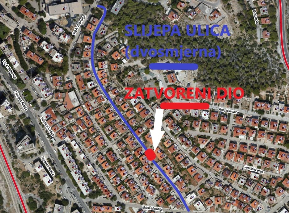 Dio Karlovačke ulice u Šibeniku sutra ujutro bit će zatvoren za promet